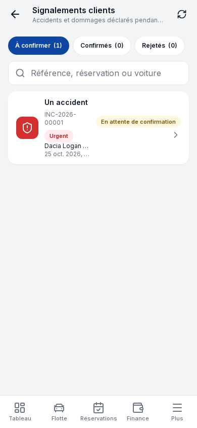 Signalements clients : onglets À confirmer, Confirmés, Rejetés