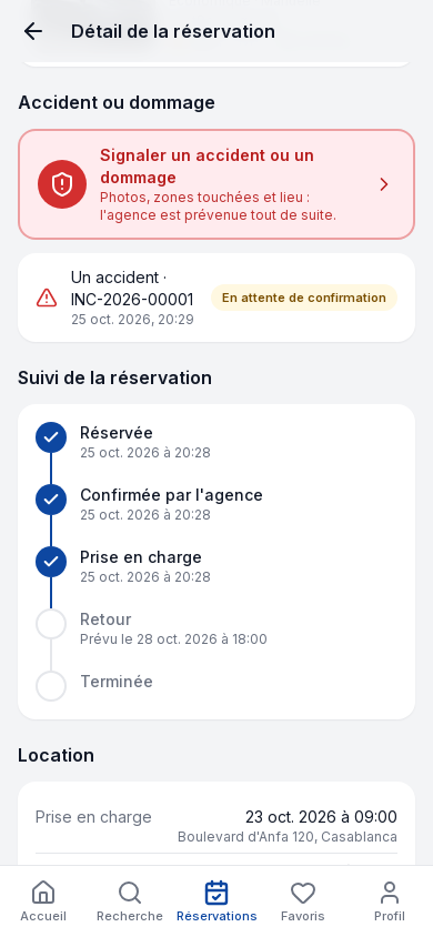 قسم حادث أو ضرر في تفاصيل الحجز